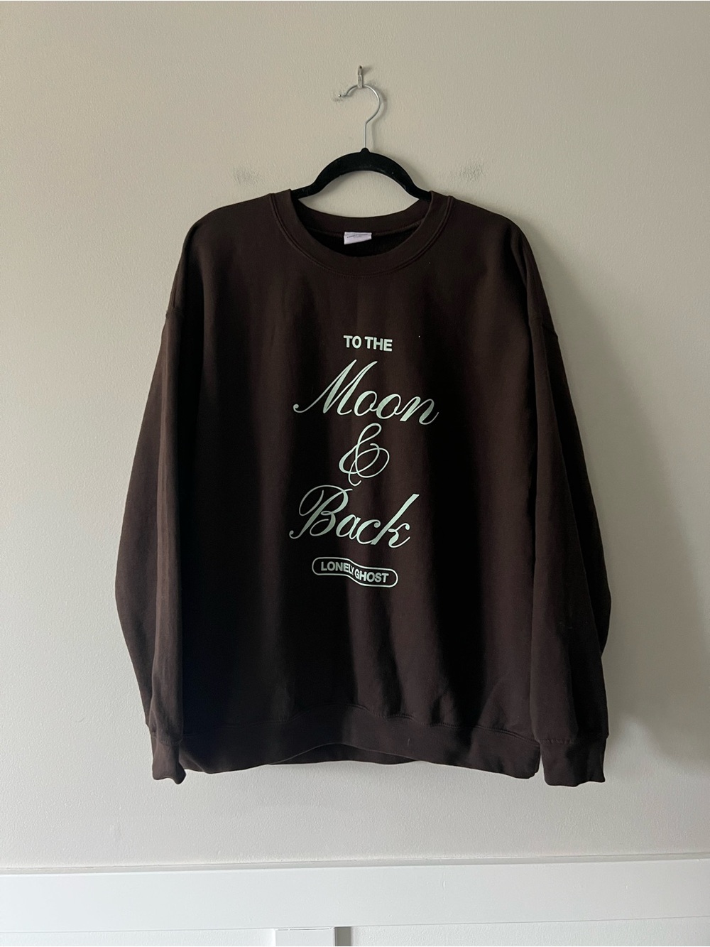 Lonely Ghost To The Moon & Back Graphic Crewneck Sweatshirt Brown XL